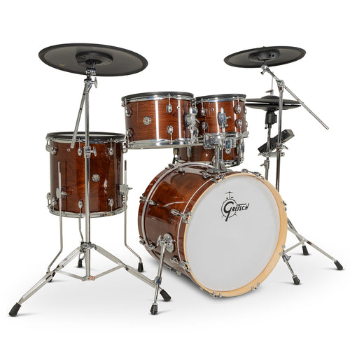 Gretsch Catalina EVO 5-piece electronic drum kit in Walnut Glaze, front left three-quarter view