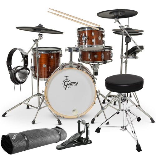 Gretsch Drums Catalina EVO 4pc Electronic Drum Set - Walnut Glaze DRUM ESSENTIALS BUNDLE