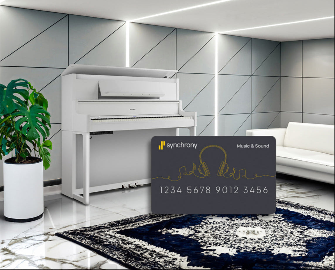 Roland LX-9 piano with Synchrony credit card