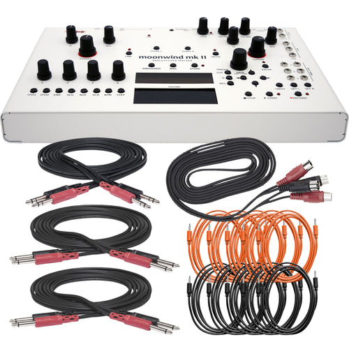 Collage showing components in JoMoX Moonwind Mk II Analog Filter Tracker with Step Sequencer CABLE KIT