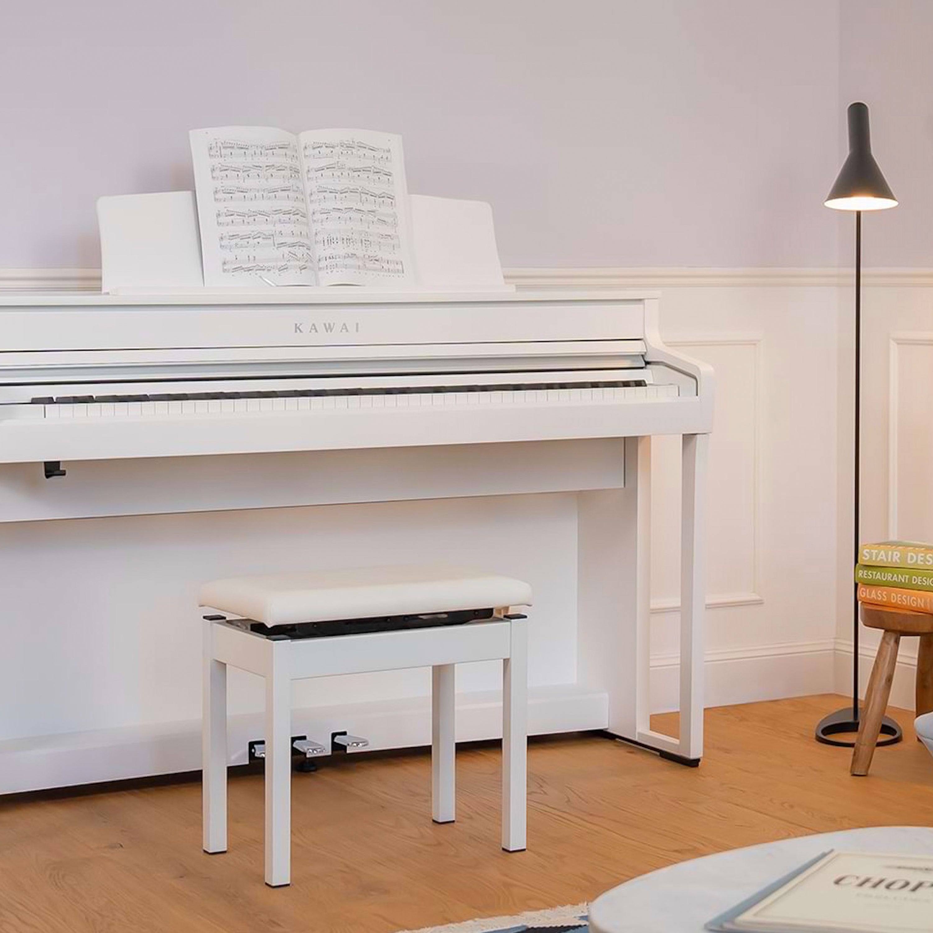 Kawai CA501 Concert Artist Digital Piano - Satin White in a stylish living room