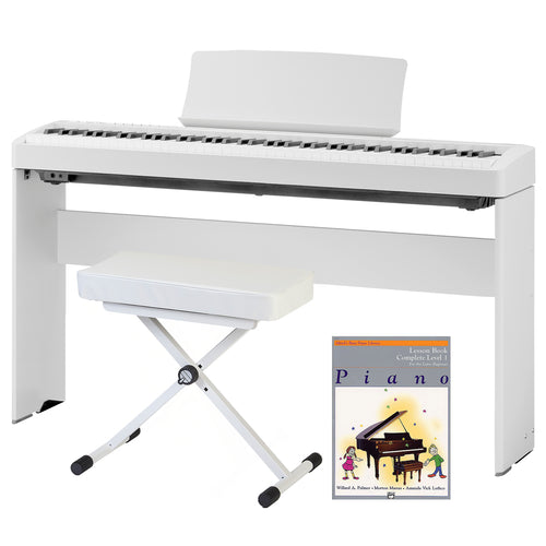 Kawai ES120 Portable Digital Piano - White, with included bundle accessories