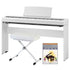 Kawai ES120 Portable Digital Piano - White, with included bundle accessories