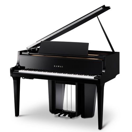 Kawai NOVUS NV12 Hybrid Grand Piano - Ebony Polish - Front Angle with Lid Open