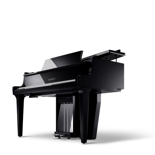 Kawai NOVUS NV12 Hybrid Grand Piano - Ebony Polish - Below Angle View with Lid Slightly Open