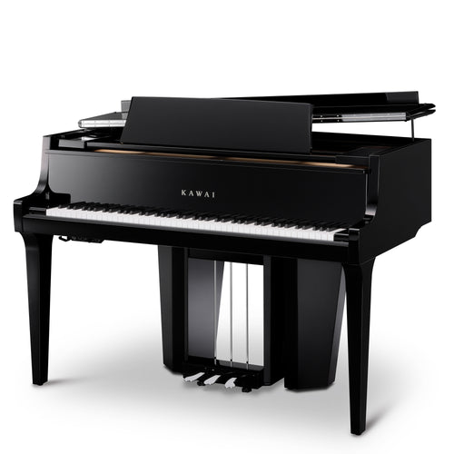 Kawai NOVUS NV12 Hybrid Grand Piano - Ebony Polish - Angle View with Lid Slightly Open
