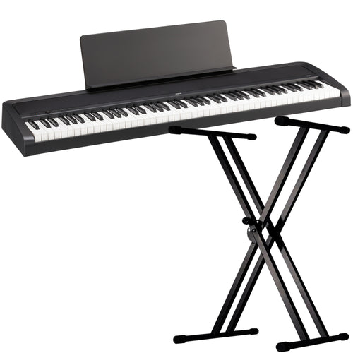 collage showing items included in the Korg B2+ Plus Digital Piano - Black BONUS PAK