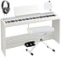 Collage showing items included in the Korg B2+ Plus Digital Piano with Stand and Pedals - White COMPLETE HOME BUNDLE