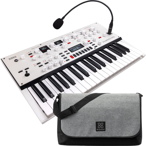 Collage showing components in Korg KingKorg Neo 37-Key Virtual Analog Synthesizer/Vocoder CARRY BAG KIT