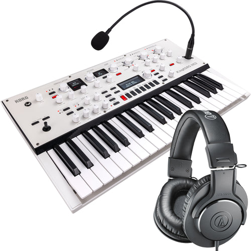 Collage showing components in Korg KingKorg Neo 37-Key Virtual Analog Synthesizer/Vocoder STUDIO KIT