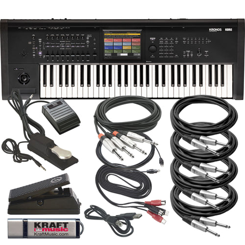 Collage showing components in Korg Kronos 3 61-Key Music Workstation CABLE KIT