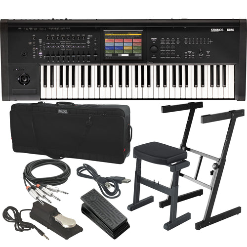 Collage showing components in Korg Kronos 3 61-Key Music Workstation STAGE RIG