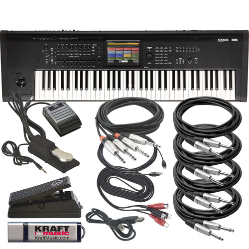 Collage showing components in Korg Kronos 3 73-Key Music Workstation CABLE KIT