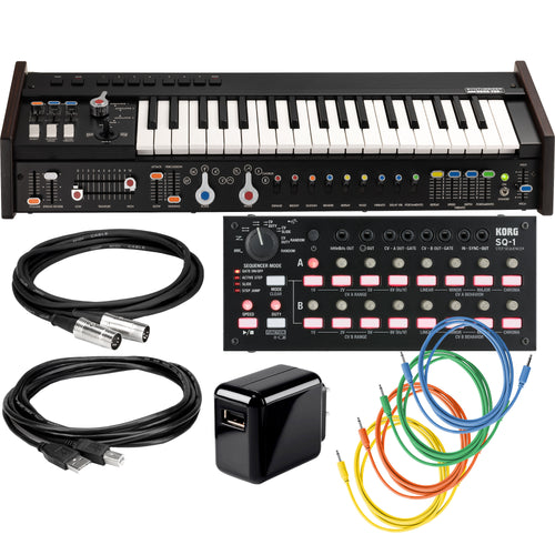 Collage showing components in Korg MiniKorg 700Sm Monophonic Analog Synthesizer SEQUENCER RIG
