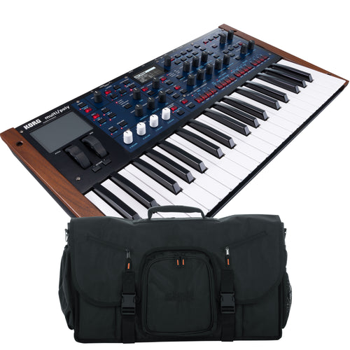 Collage showing components in Korg Multi/Poly Analog Modeling Synthesizer CARRY BAG KIT