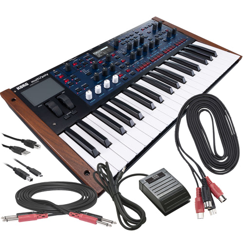 Collage showing components in Korg Multi/Poly Analog Modeling Synthesizer CABLE KIT