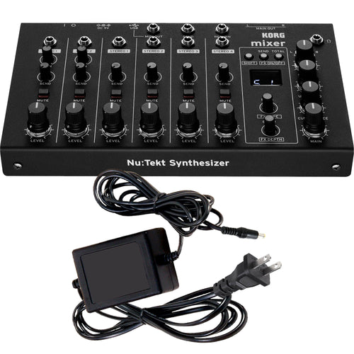 Collage showing components in Korg Nu:Tekt NTS-4 Performance Mixer Kit POWER KIT