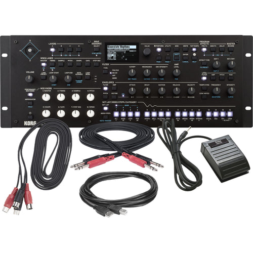 Collage showing components in Korg Wavestate Module Wave Sequencing Synthesizer CABLE KIT