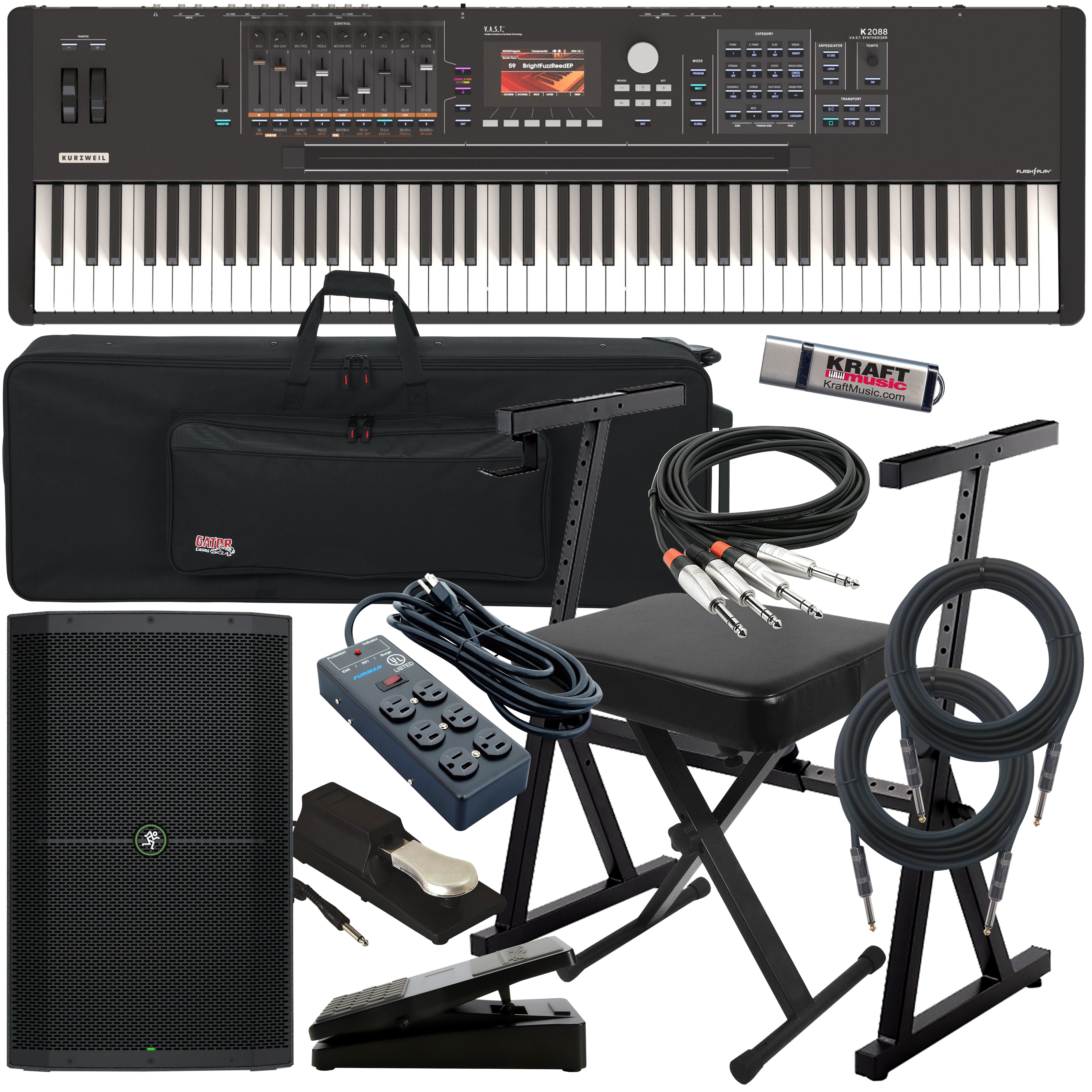 Kurzweil K2088 Synthesizer Workstation COMPLETE STAGE BUNDLE