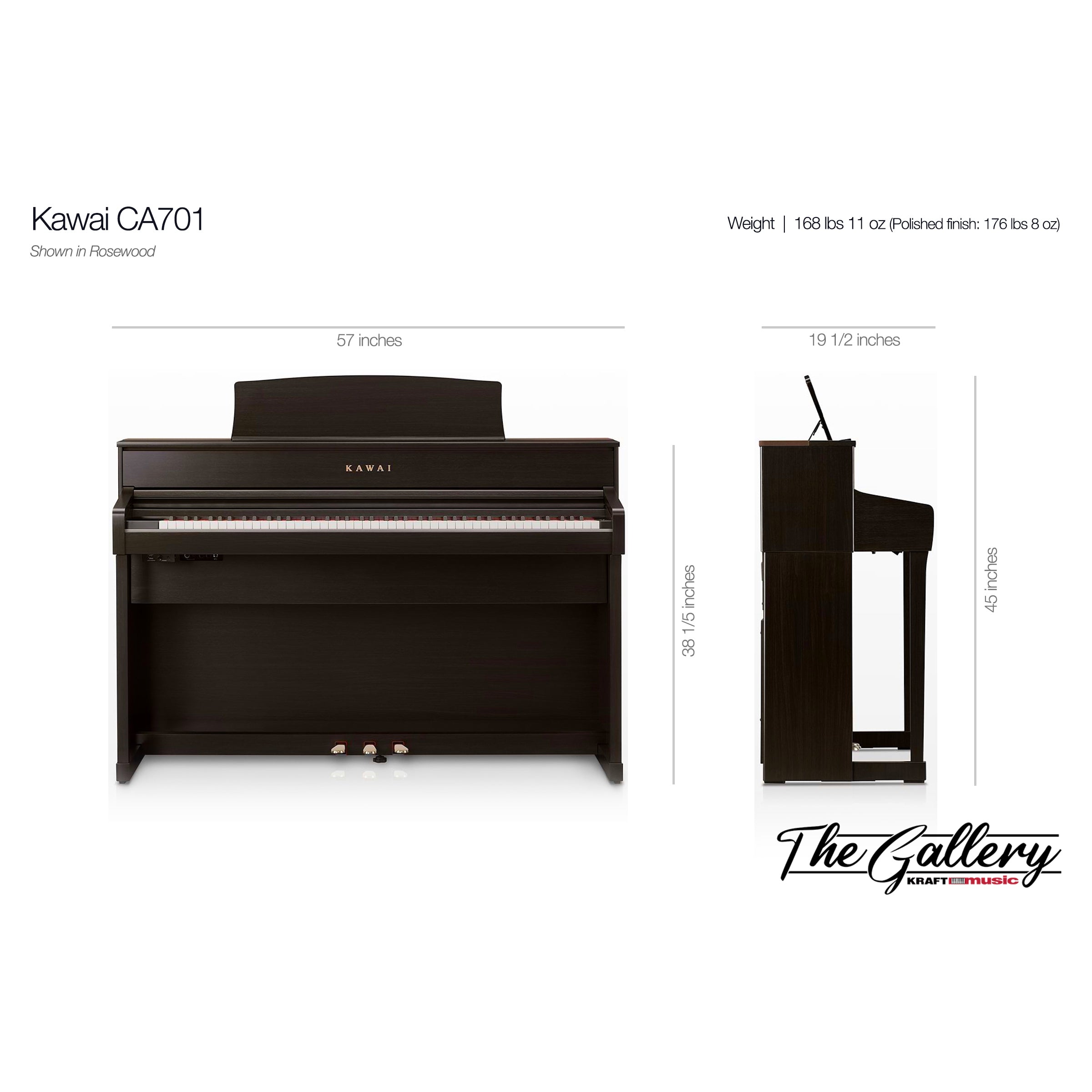 Kawai CA701 Concert Artist Digital Piano - Dimensions