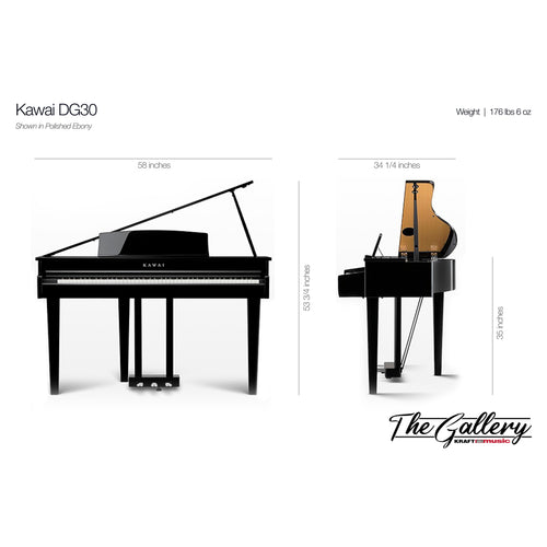 Kawai DG30 Digital Grand Piano - Ebony Polish - Dimensions