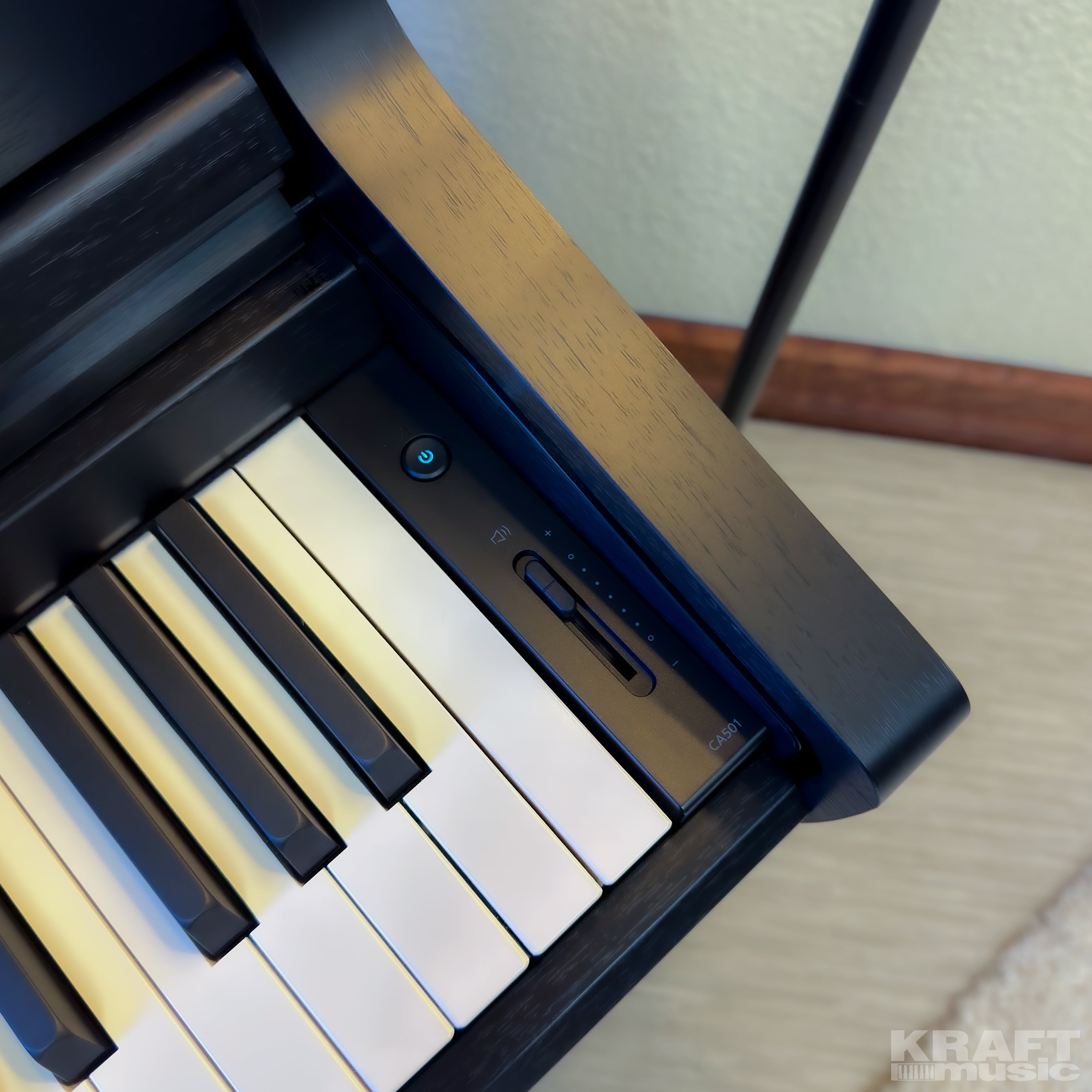 Kawai CA501 Concert Artist Digital Piano - Satin Black - power and volume controls