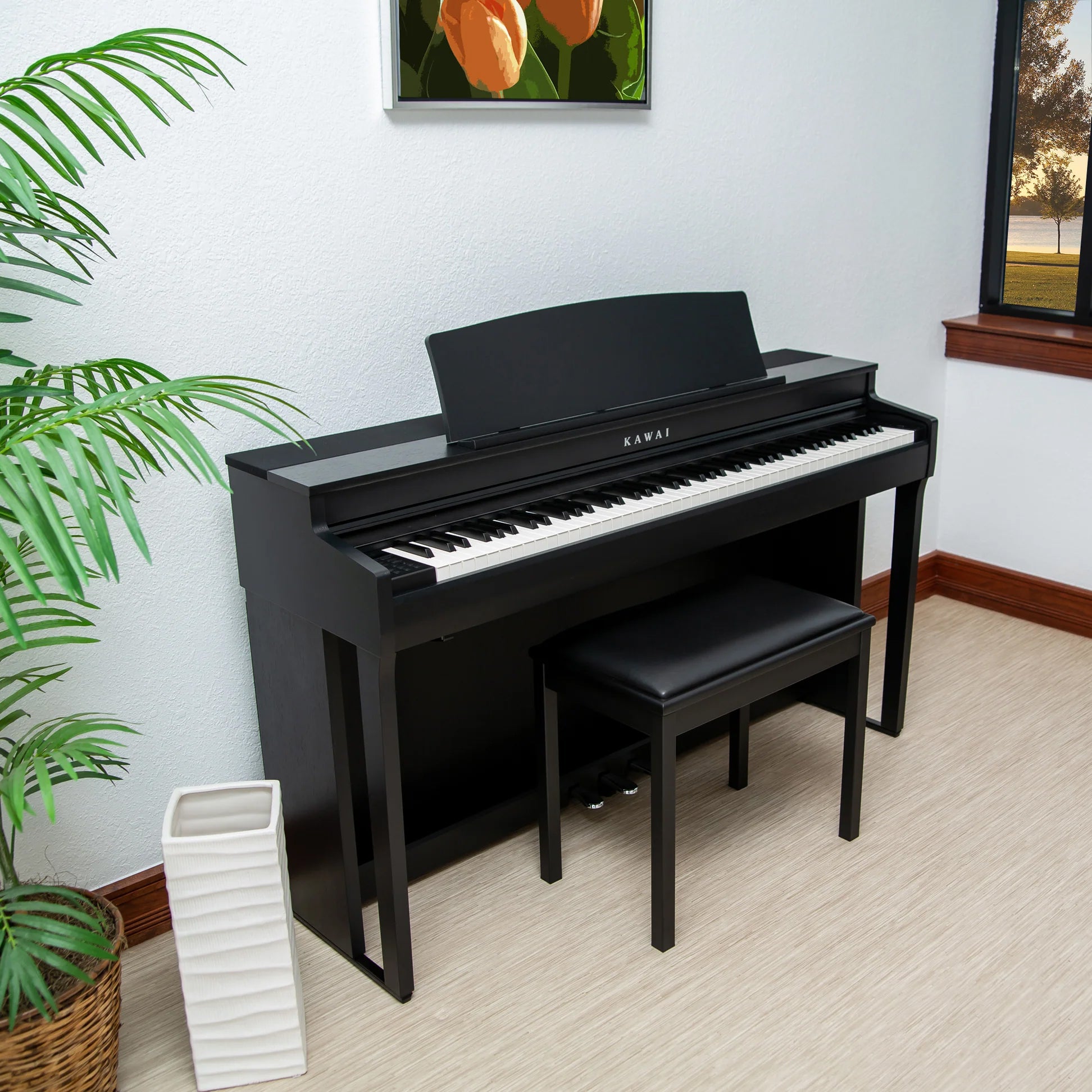 Kawai CN301 Digital Piano - Satin Black - in a stylish living room