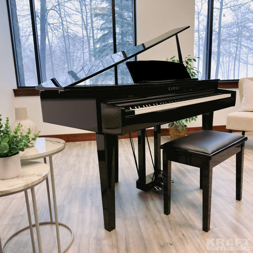 Kawai DG30 Digital Grand Piano - Ebony Polish - in a stylish music room facing right