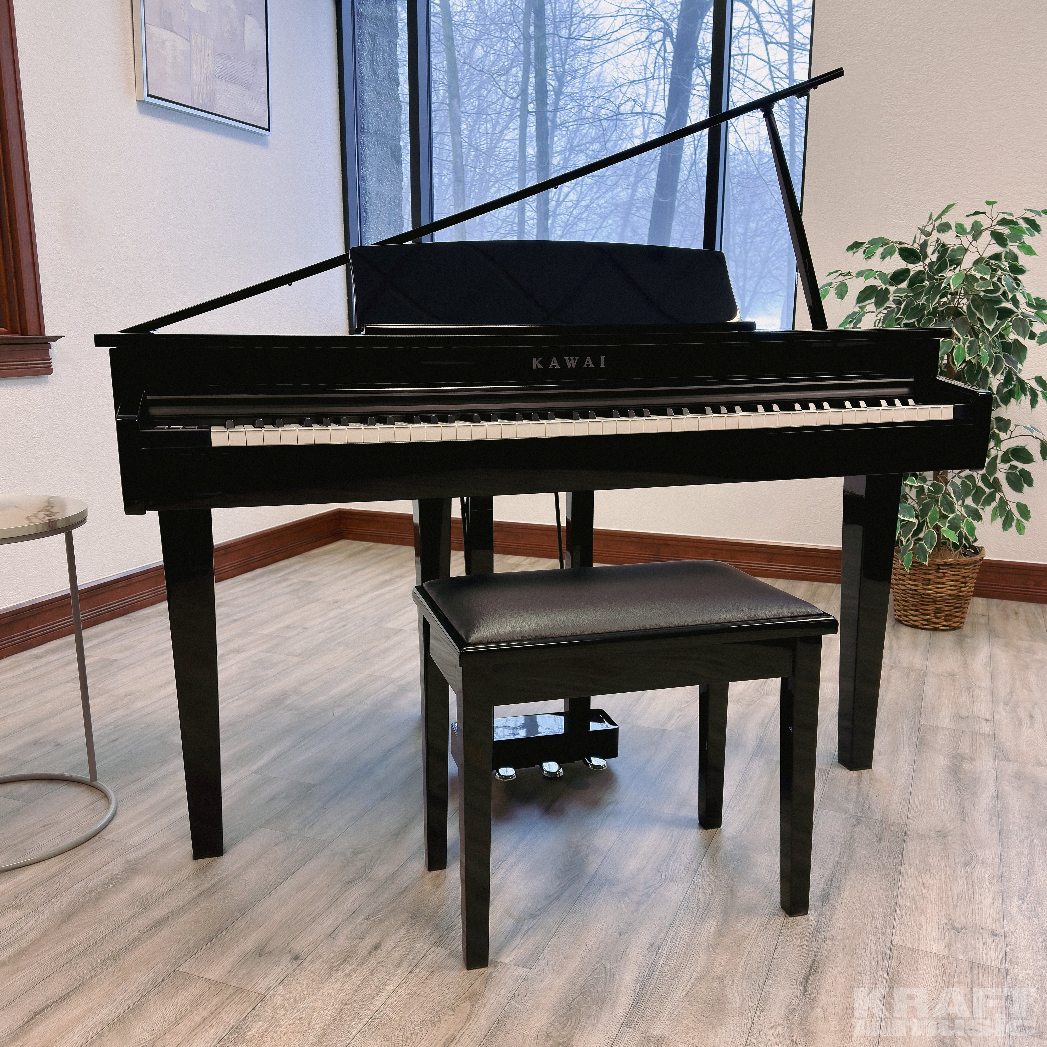 Kawai DG30 Digital Grand Piano - Ebony Polish - in a stylish music room facing front