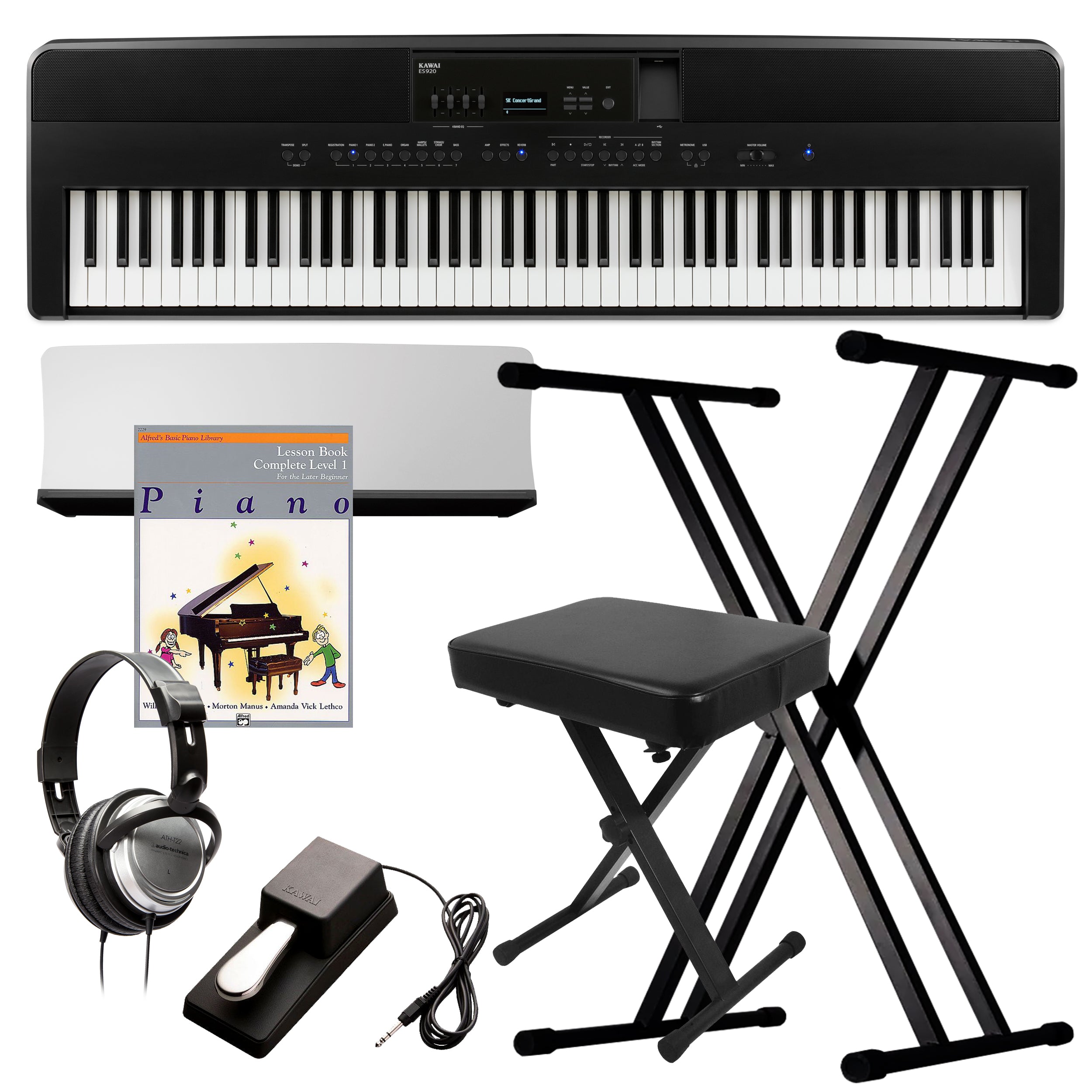 Kawai ES920 Portable Digital Piano - Black KEY ESSENTIALS BUNDLE