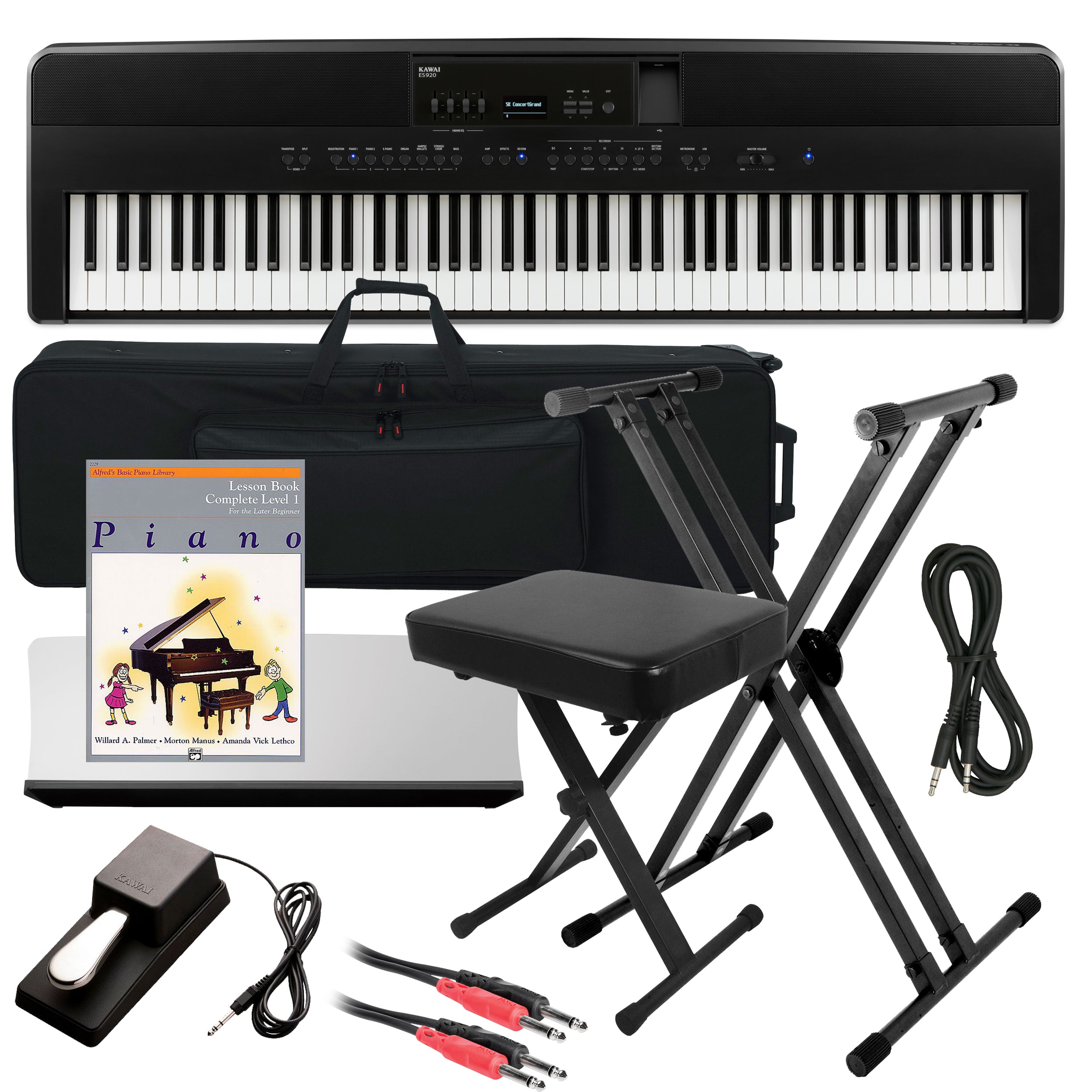 Kawai ES920 Portable Digital Piano - Black STAGE ESSENTIALS BUNDLE