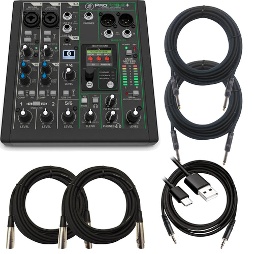 Collage image of the Mackie ProFX6v3+ 6 Channel Mixer CABLE KIT