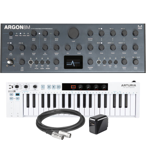 collage of items included in the Modal Electronics Argon8M Polyphonic Wavetable Synthesizer Module CONTROLLER RIG