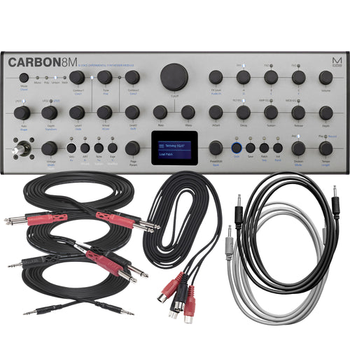 Collage showing components in Modal Electronics Carbon8M Experimental Digital Synth Module CABLE KIT