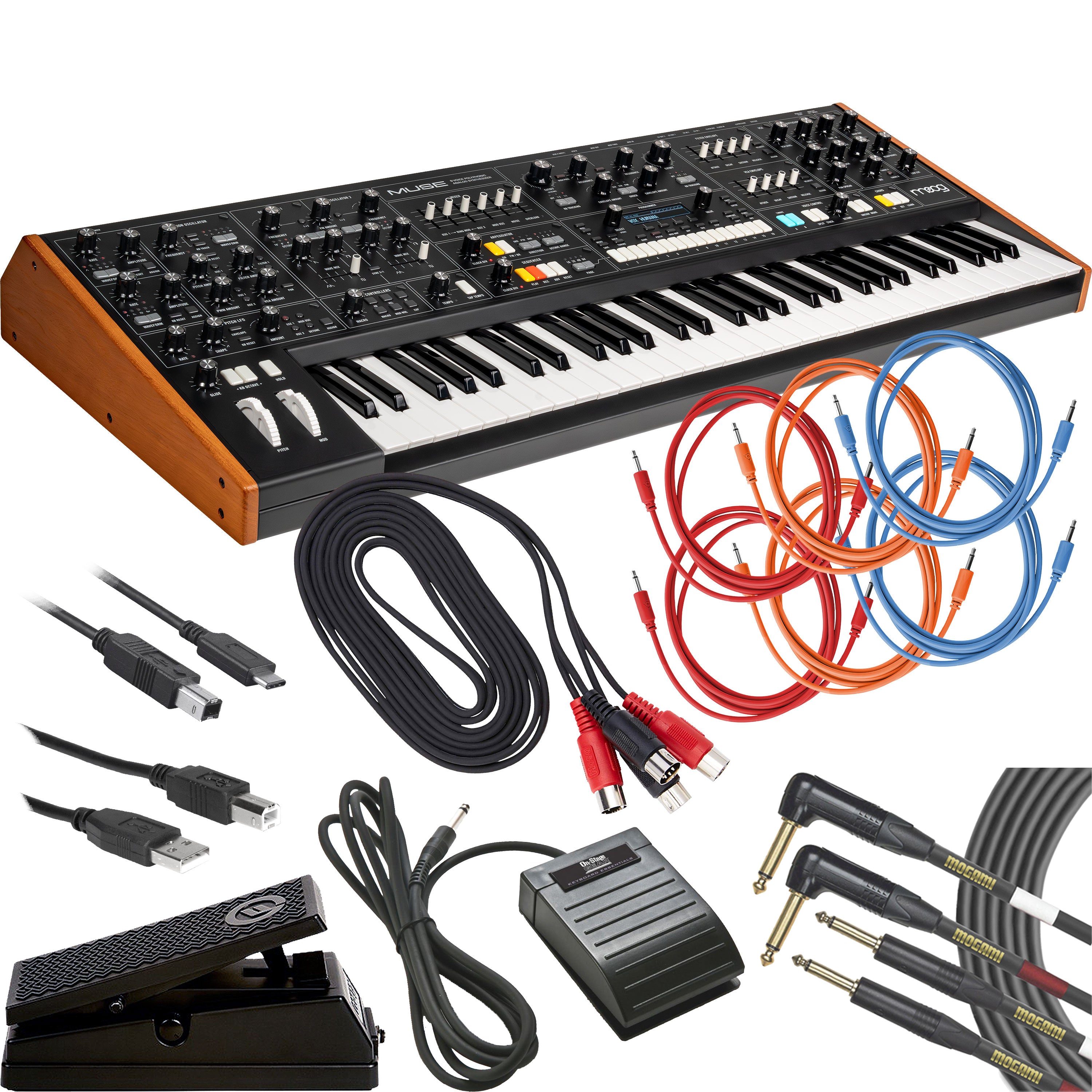 Collage showing components in Moog Muse 8-Voice Polyphonic Analog Synthesizer CABLE KIT