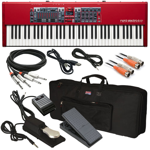 Collage of items included in the Nord Electro 6 HP 73 Stage Keyboard BONUS PAK