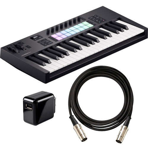 Collage showing components in Novation Launchkey 37 Mk4 Keyboard Controller POWER & CABLE KIT