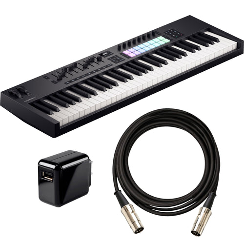 Collage showing components in Novation Launchkey 61 Mk4 Keyboard Controller POWER & CABLE KIT