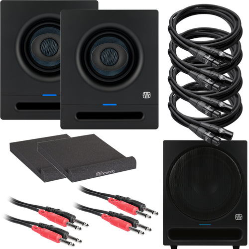 Collage image of the PreSonus Eris Pro 4 4" Active Coaxial 2-way Studio Monitor SUB PAK