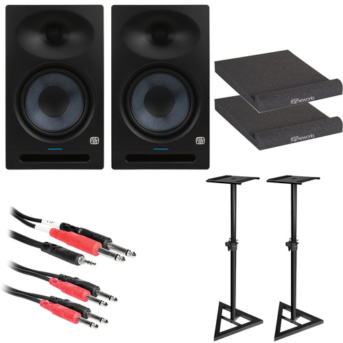 Collage image of the PreSonus Eris Studio 8 8" Active Studio Monitor with EBM Waveguide STUDIO ESSENTIALS BUNDLE