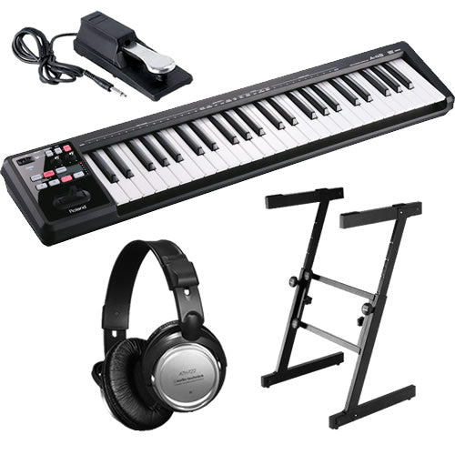roland a-49 midi controller keyboard - black studio essentials bundle