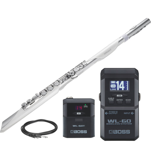 Collage showing components in Roland Aerophone Brisa Digital Wind Instrument WIRELESS KIT