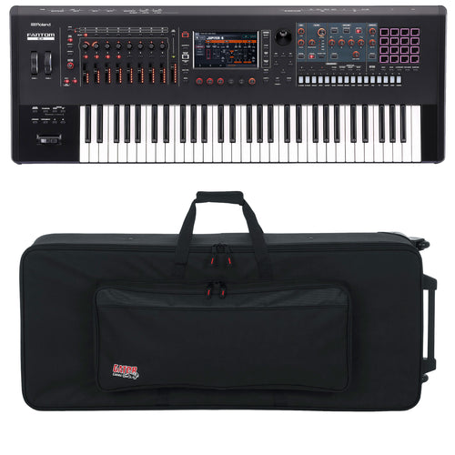 Collage showing components in Roland Fantom 6 EX Workstation Keyboard CARRY BAG KIT