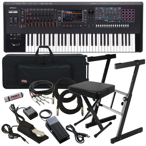 Collage showing components in Roland Fantom 6 EX Workstation Keyboard STAGE RIG