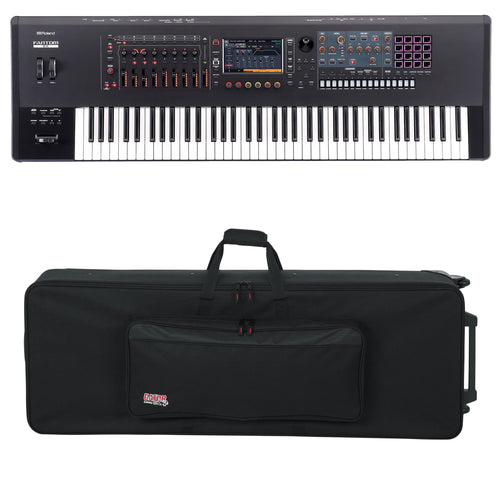 Collage showing components in Roland Fantom 7 EX Workstation Keyboard CARRY BAG KIT