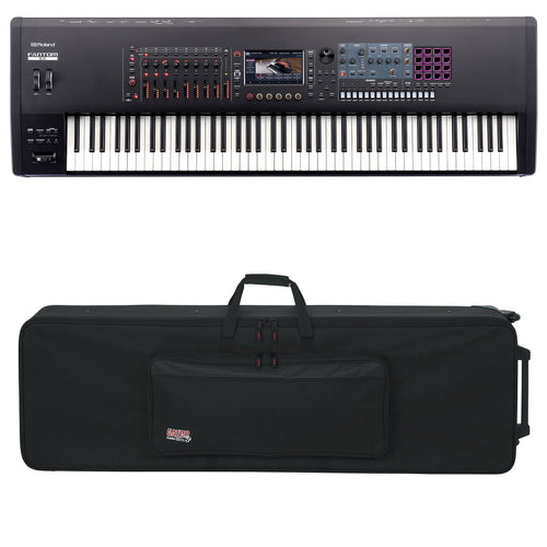 Collage showing components in Roland Fantom 8 EX Workstation Keyboard CARRY BAG KIT