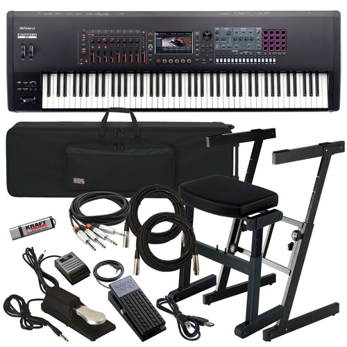 Collage showing components in Roland Fantom 8 EX Workstation Keyboard STAGE RIG
