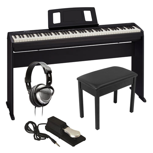 Collage of items included in the Roland FP-10 Digital Piano - Black COMPLETE HOME BUNDLE