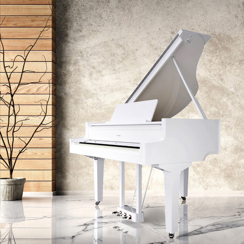 Roland GP-9 Digital Grand Piano - Polished White - in a stylish room