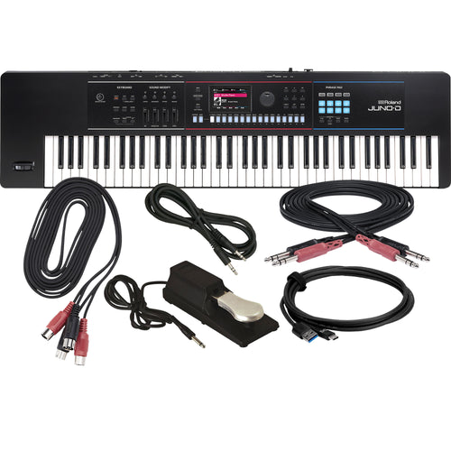 Collage showing components in Roland Juno-D7 76-Key Synthesizer CABLE KIT